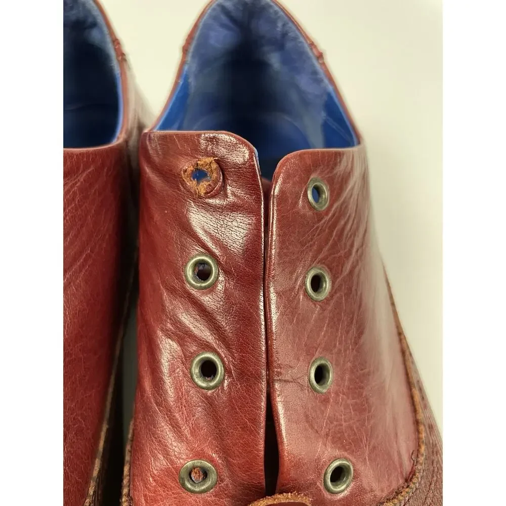 RARE! John Fluevog Men's 10 Jetstream Red Leather w/ Blue Interior Lace Up READ